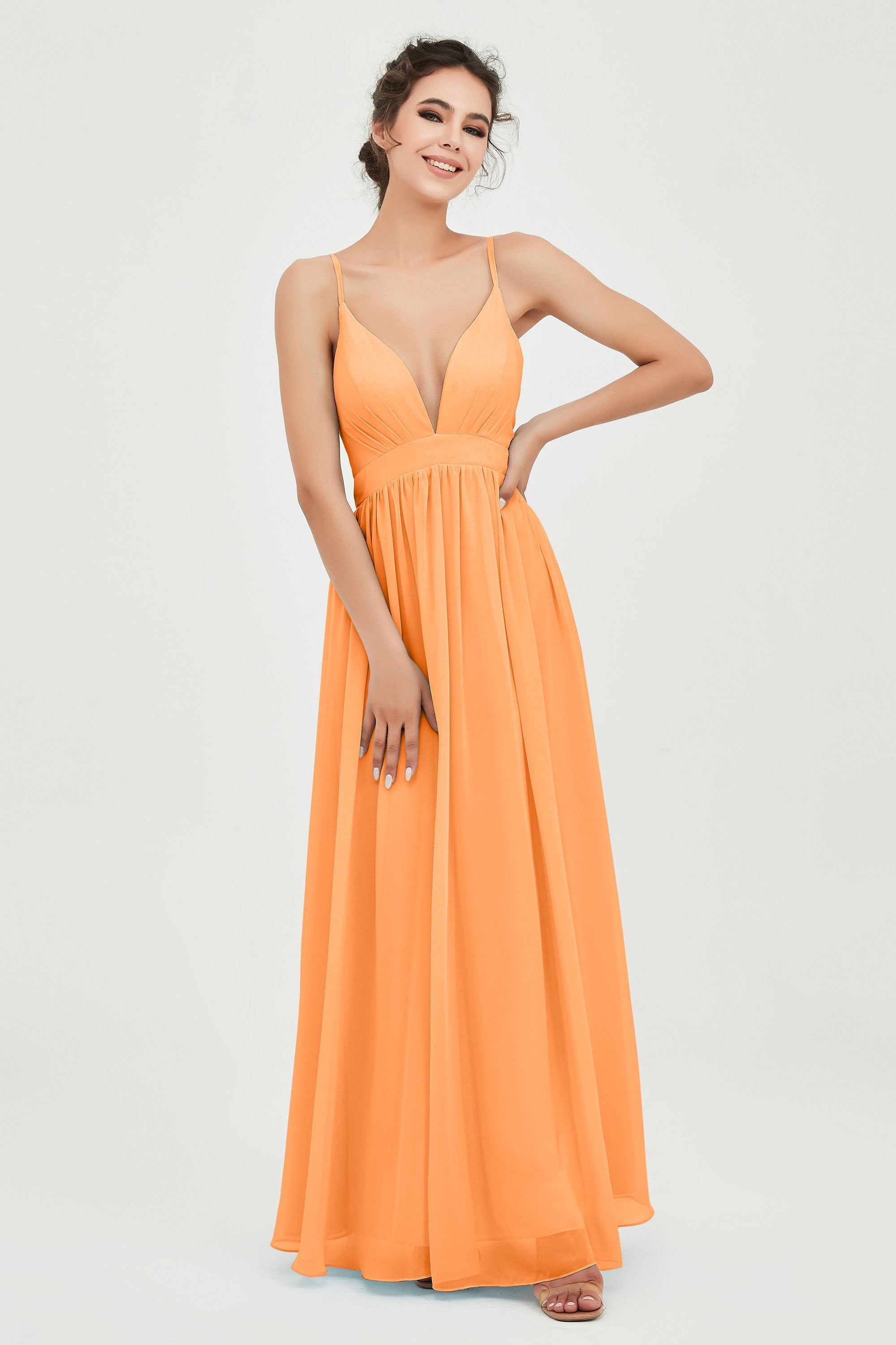 Deep V Neck Sexy Chiffon Bridesmaid Dress Spaghetti Straps Formal Evening Prom Dresses