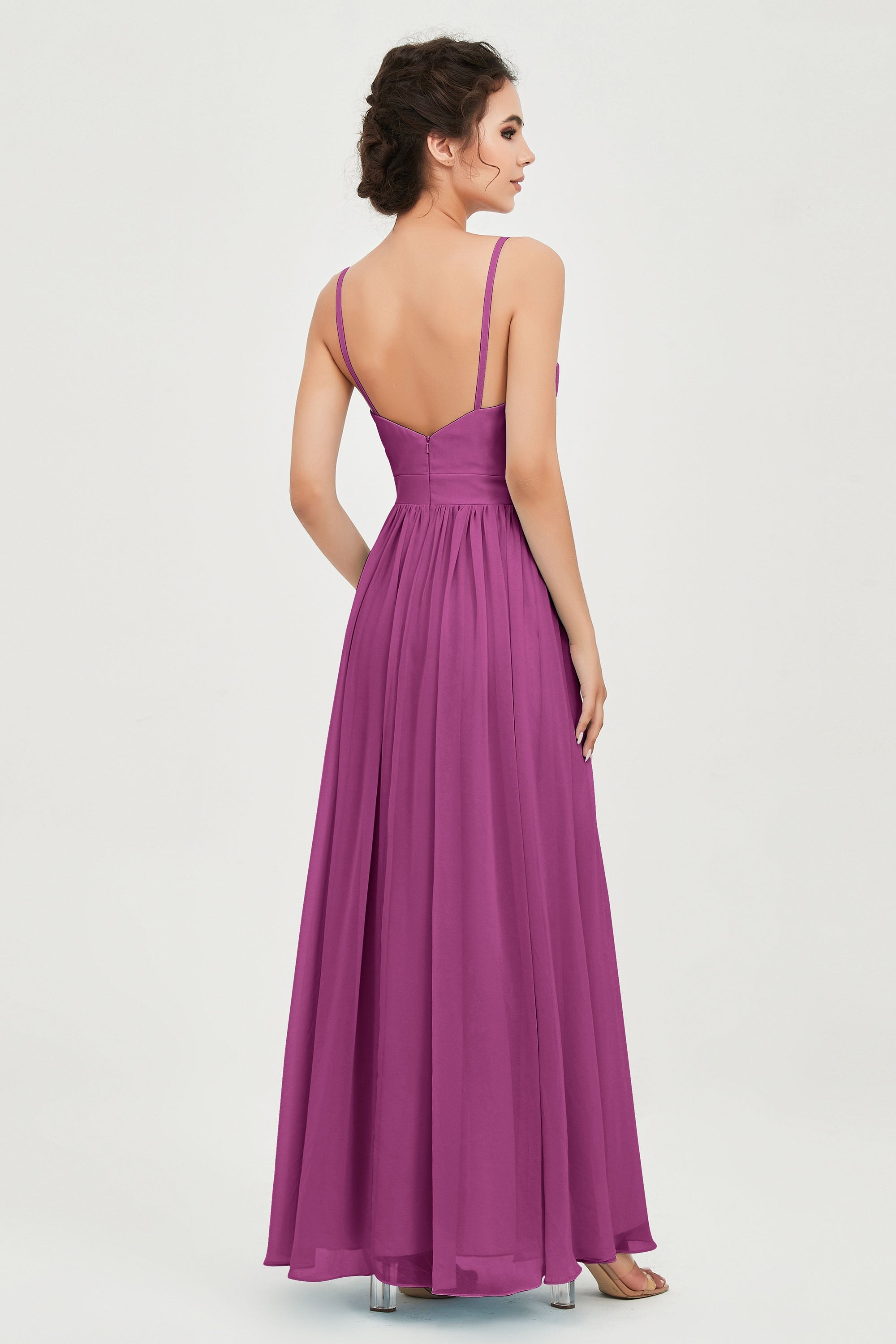 Deep V Neck Sexy Chiffon Bridesmaid Dress Spaghetti Straps Formal Evening Prom Dresses