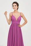 Deep V Neck Sexy Chiffon Bridesmaid Dress Spaghetti Straps Formal Evening Prom Dresses