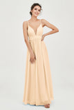 Deep V Neck Sexy Chiffon Bridesmaid Dress Spaghetti Straps Formal Evening Prom Dresses