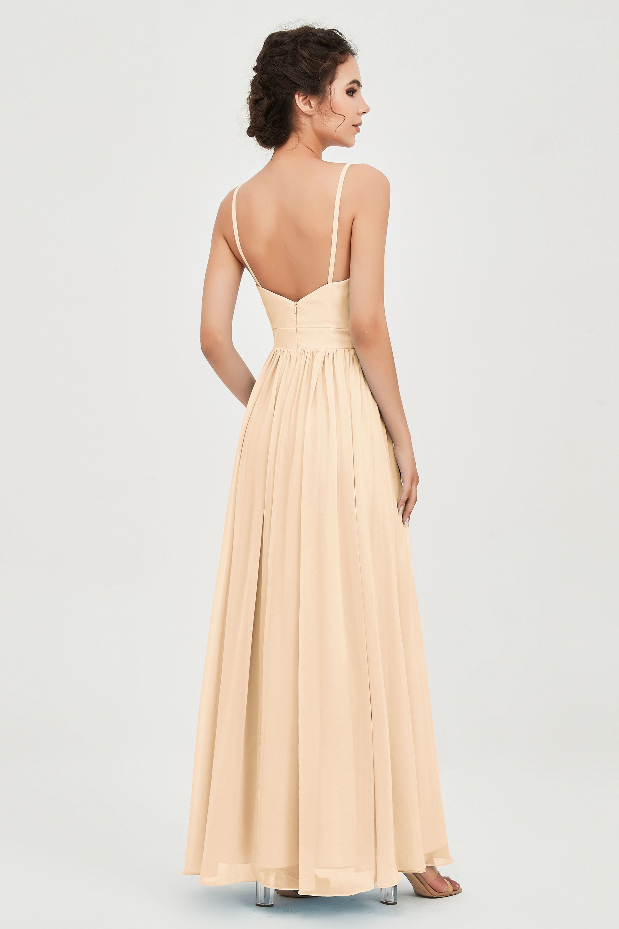 Deep V Neck Sexy Chiffon Bridesmaid Dress Spaghetti Straps Formal Evening Prom Dresses