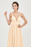 Deep V Neck Sexy Chiffon Bridesmaid Dress Spaghetti Straps Formal Evening Prom Dresses