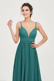 Deep V Neck Sexy Chiffon Bridesmaid Dress Spaghetti Straps Formal Evening Prom Dresses