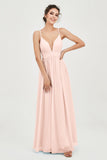 Deep V Neck Sexy Chiffon Bridesmaid Dress Spaghetti Straps Formal Evening Prom Dresses
