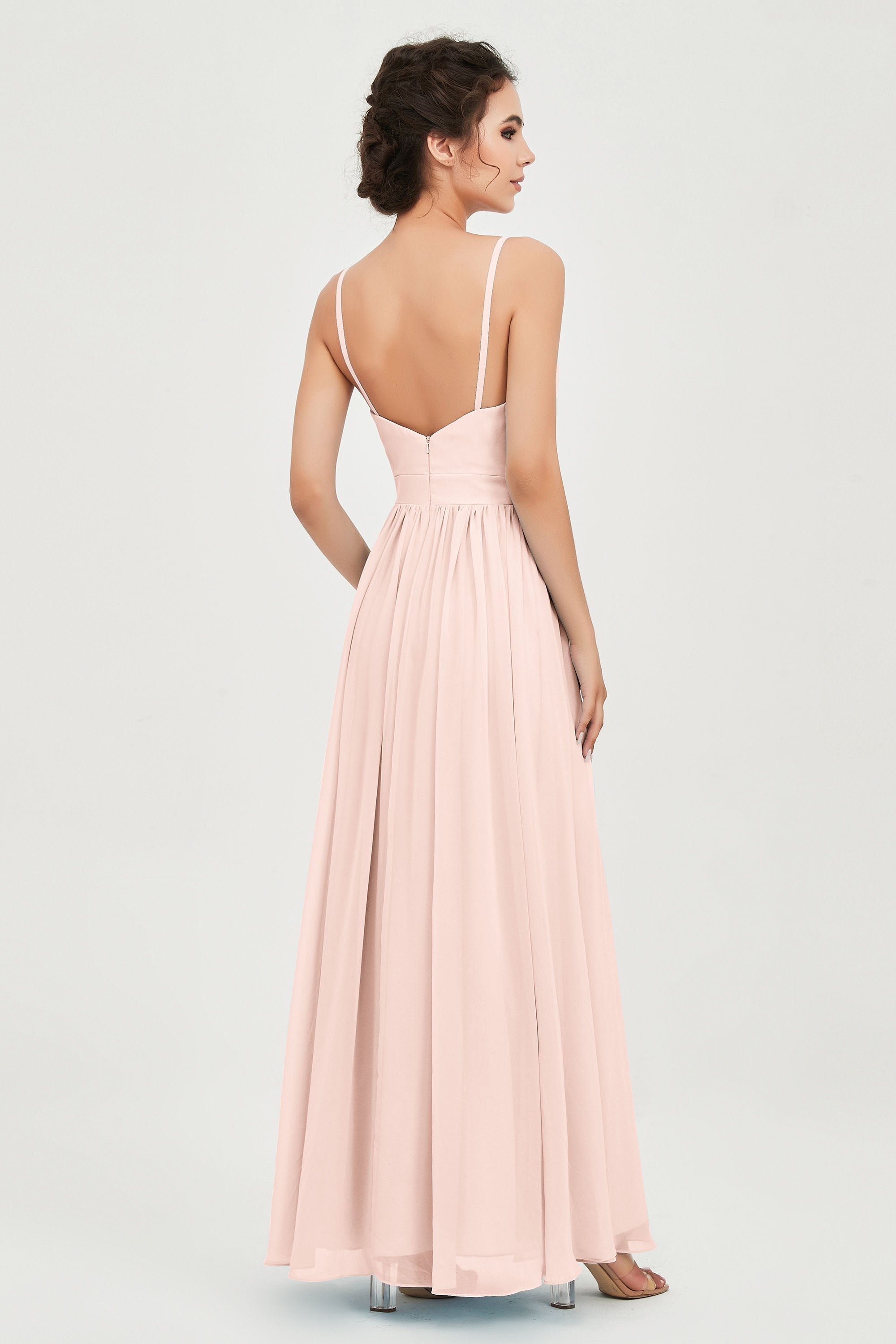 Deep V Neck Sexy Chiffon Bridesmaid Dress Spaghetti Straps Formal Evening Prom Dresses