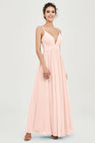 Deep V Neck Sexy Chiffon Bridesmaid Dress Spaghetti Straps Formal Evening Prom Dresses