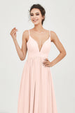 Deep V Neck Sexy Chiffon Bridesmaid Dress Spaghetti Straps Formal Evening Prom Dresses