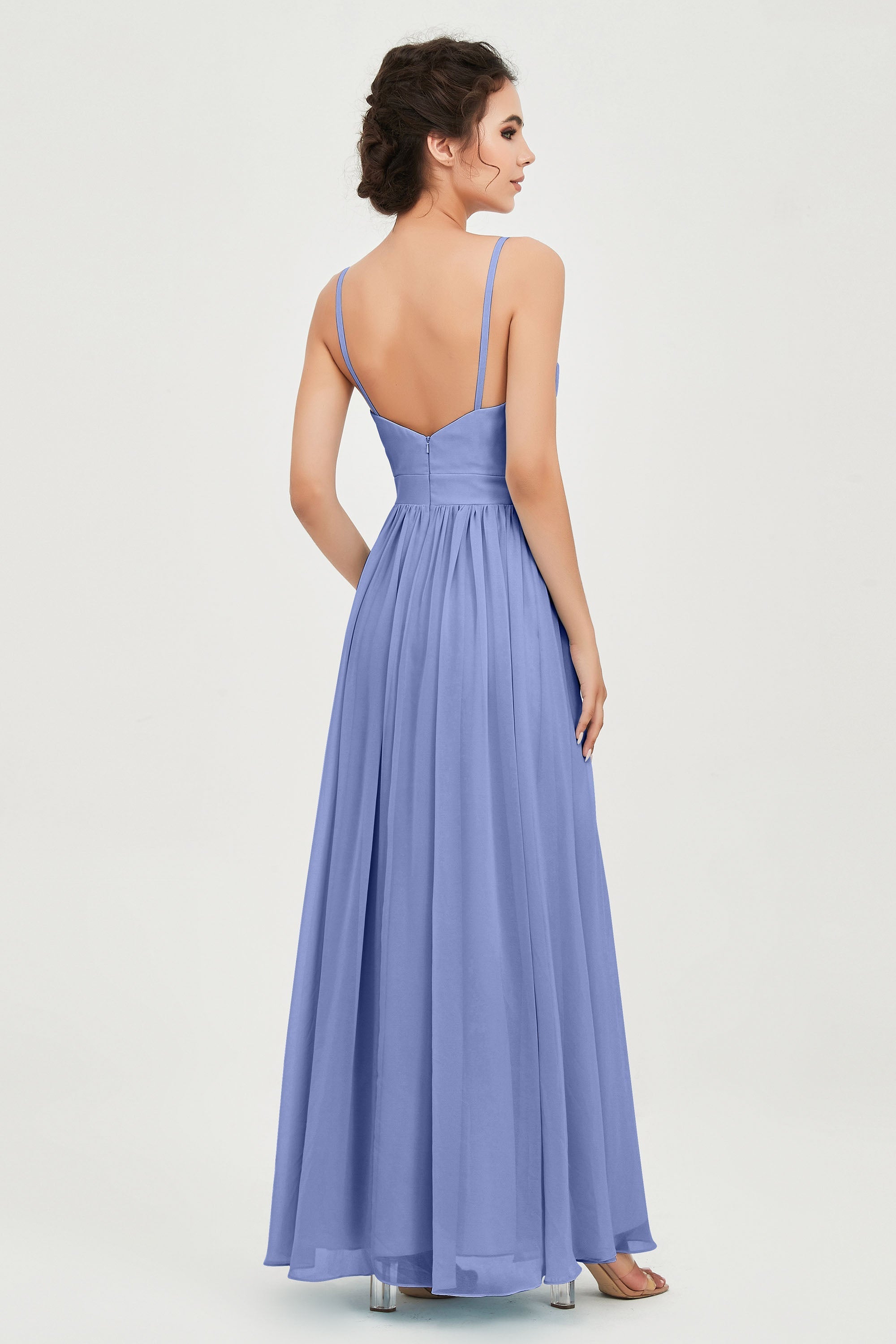 Deep V Neck Sexy Chiffon Bridesmaid Dress Spaghetti Straps Formal Evening Prom Dresses