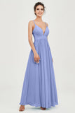 Deep V Neck Sexy Chiffon Bridesmaid Dress Spaghetti Straps Formal Evening Prom Dresses