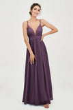 Deep V Neck Sexy Chiffon Bridesmaid Dress Spaghetti Straps Formal Evening Prom Dresses
