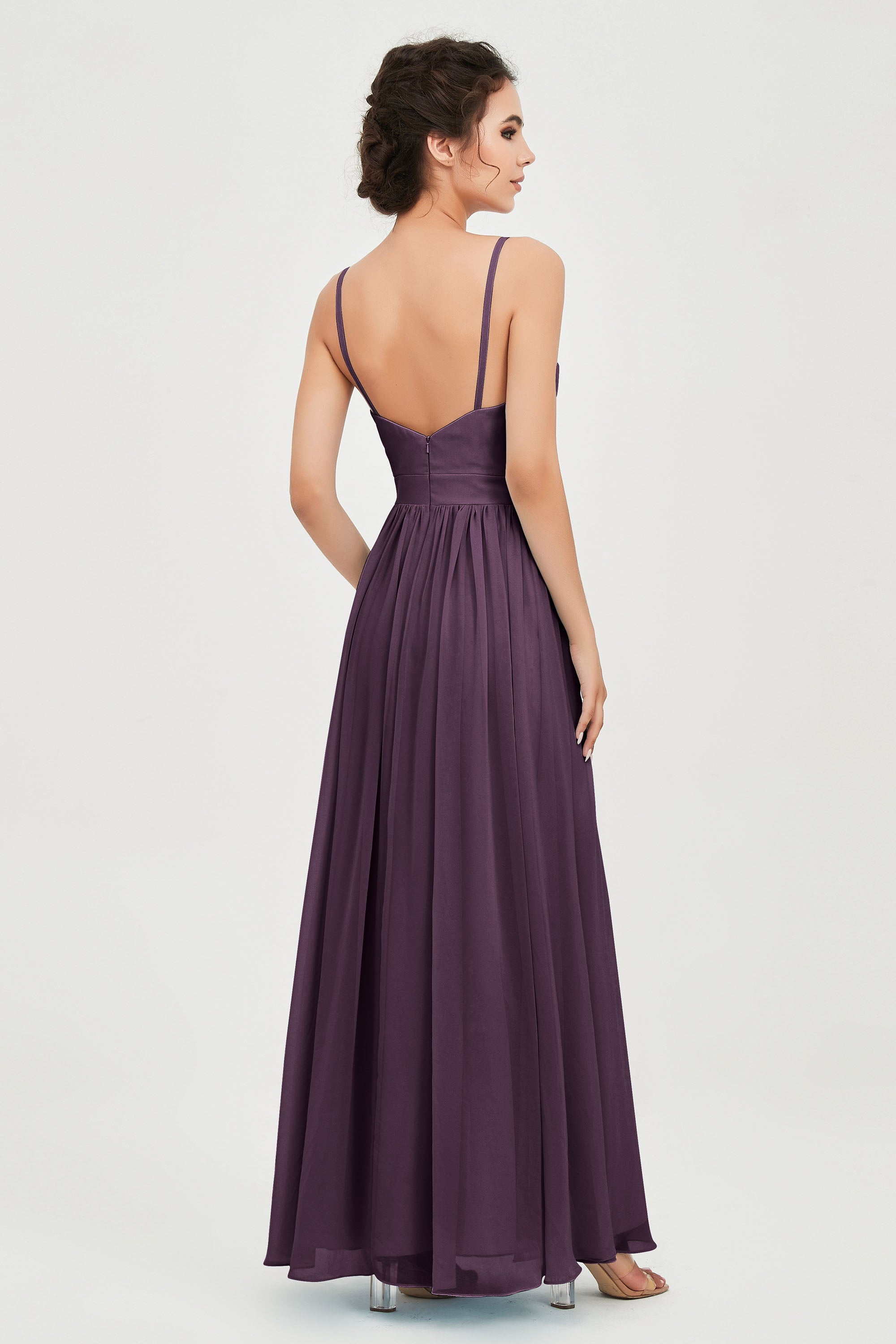 Deep V Neck Sexy Chiffon Bridesmaid Dress Spaghetti Straps Formal Evening Prom Dresses