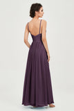 Deep V Neck Sexy Chiffon Bridesmaid Dress Spaghetti Straps Formal Evening Prom Dresses