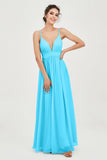 Deep V Neck Sexy Chiffon Bridesmaid Dress Spaghetti Straps Formal Evening Prom Dresses