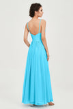 Deep V Neck Sexy Chiffon Bridesmaid Dress Spaghetti Straps Formal Evening Prom Dresses