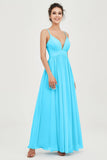 Deep V Neck Sexy Chiffon Bridesmaid Dress Spaghetti Straps Formal Evening Prom Dresses
