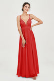 Deep V Neck Sexy Chiffon Bridesmaid Dress Spaghetti Straps Formal Evening Prom Dresses