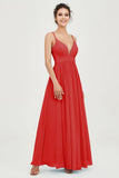 Deep V Neck Sexy Chiffon Bridesmaid Dress Spaghetti Straps Formal Evening Prom Dresses