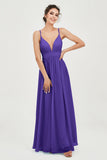 Deep V Neck Sexy Chiffon Bridesmaid Dress Spaghetti Straps Formal Evening Prom Dresses