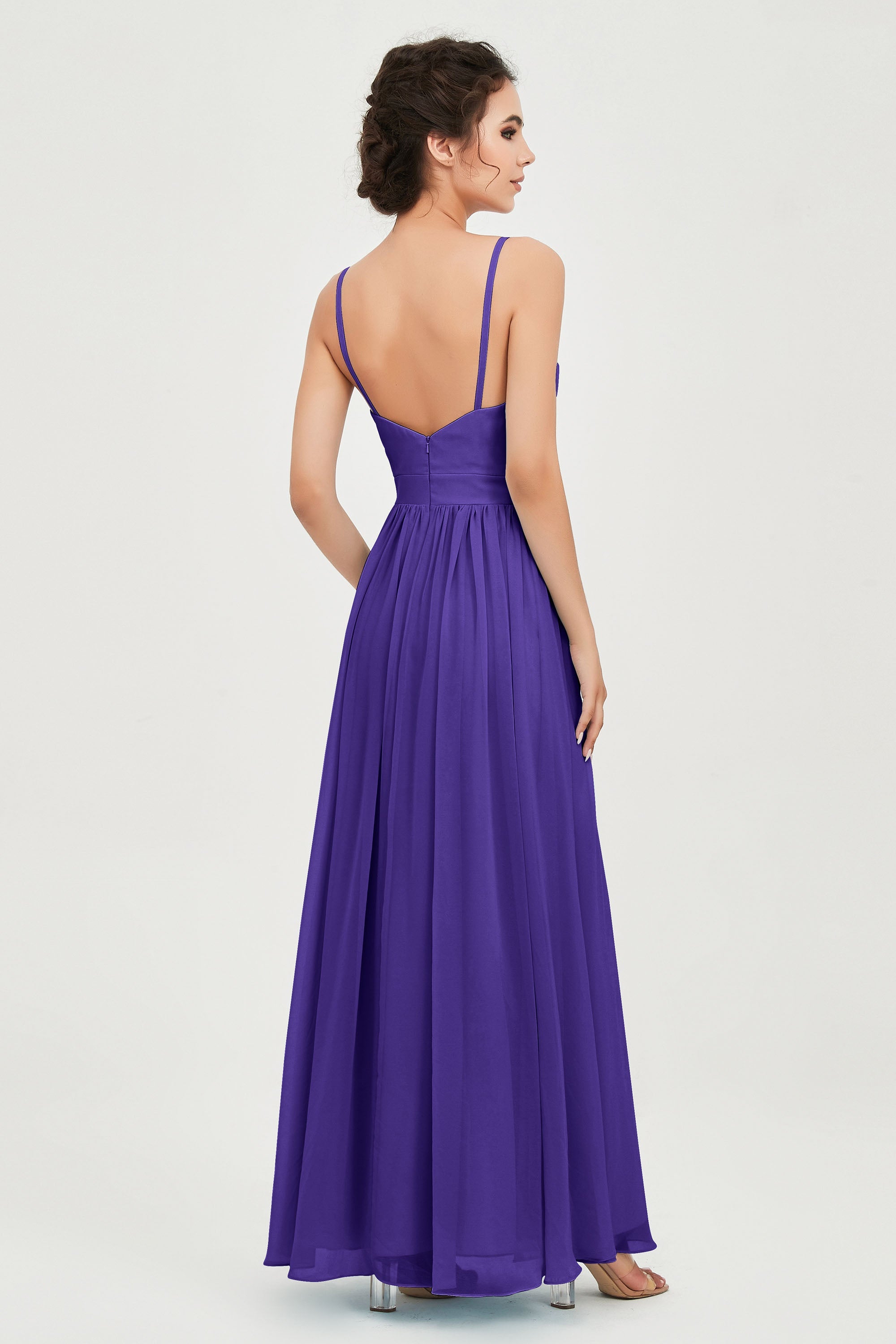Deep V Neck Sexy Chiffon Bridesmaid Dress Spaghetti Straps Formal Evening Prom Dresses