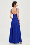 Deep V Neck Sexy Chiffon Bridesmaid Dress Spaghetti Straps Formal Evening Prom Dresses