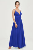Deep V Neck Sexy Chiffon Bridesmaid Dress Spaghetti Straps Formal Evening Prom Dresses