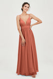 Deep V Neck Sexy Chiffon Bridesmaid Dress Spaghetti Straps Formal Evening Prom Dresses
