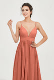 Deep V Neck Sexy Chiffon Bridesmaid Dress Spaghetti Straps Formal Evening Prom Dresses