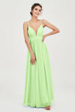 Deep V Neck Sexy Chiffon Bridesmaid Dress Spaghetti Straps Formal Evening Prom Dresses