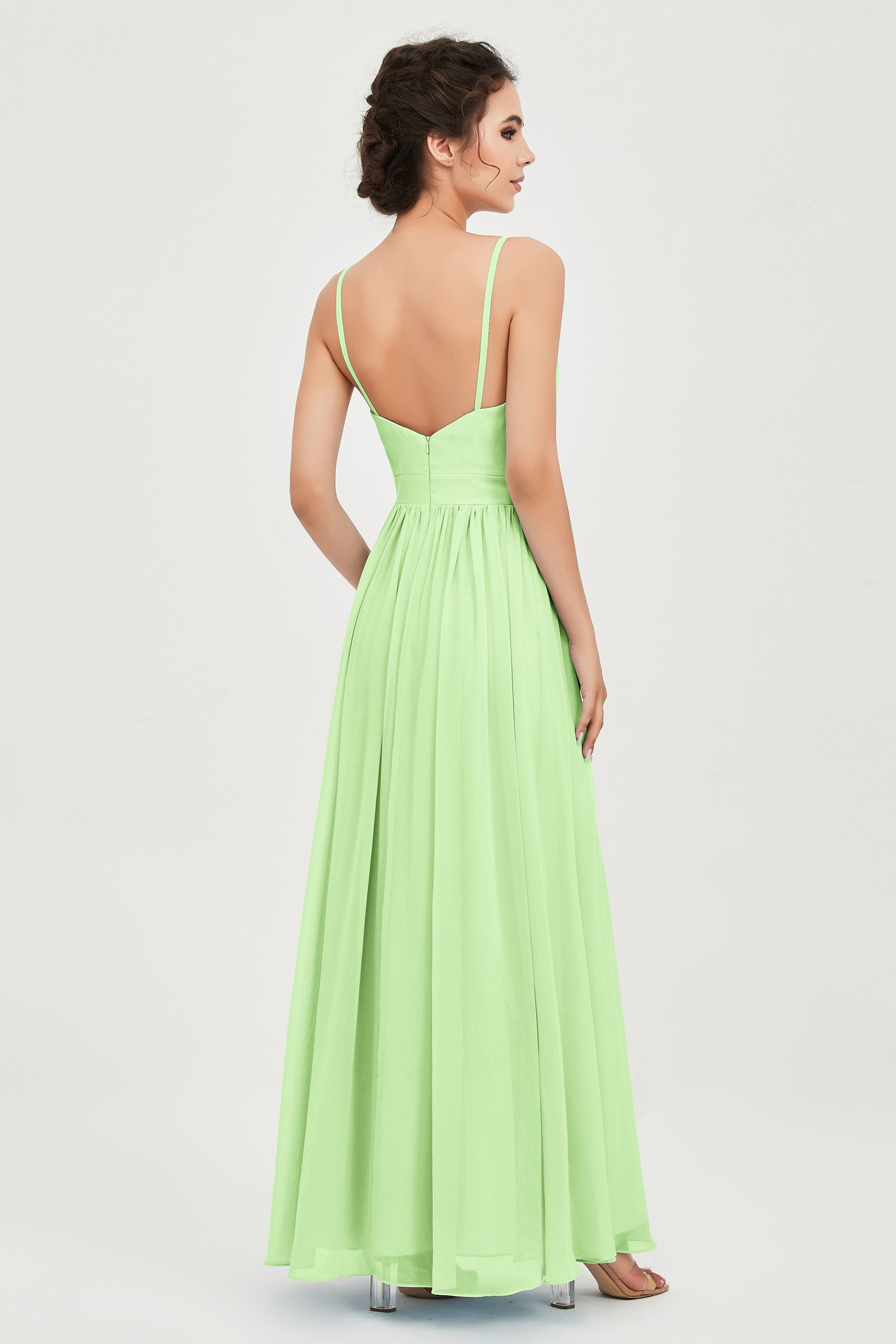 Deep V Neck Sexy Chiffon Bridesmaid Dress Spaghetti Straps Formal Evening Prom Dresses