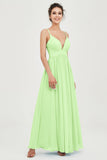 Deep V Neck Sexy Chiffon Bridesmaid Dress Spaghetti Straps Formal Evening Prom Dresses
