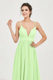 Deep V Neck Sexy Chiffon Bridesmaid Dress Spaghetti Straps Formal Evening Prom Dresses