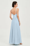 Deep V Neck Sexy Chiffon Bridesmaid Dress Spaghetti Straps Formal Evening Prom Dresses