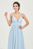 Deep V Neck Sexy Chiffon Bridesmaid Dress Spaghetti Straps Formal Evening Prom Dresses