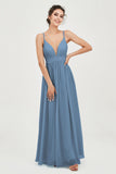 Deep V Neck Sexy Chiffon Bridesmaid Dress Spaghetti Straps Formal Evening Prom Dresses
