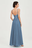 Deep V Neck Sexy Chiffon Bridesmaid Dress Spaghetti Straps Formal Evening Prom Dresses