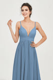 Deep V Neck Sexy Chiffon Bridesmaid Dress Spaghetti Straps Formal Evening Prom Dresses