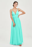 Deep V Neck Sexy Chiffon Bridesmaid Dress Spaghetti Straps Formal Evening Prom Dresses