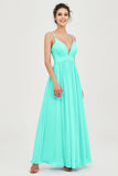 Deep V Neck Sexy Chiffon Bridesmaid Dress Spaghetti Straps Formal Evening Prom Dresses