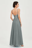Deep V Neck Sexy Chiffon Bridesmaid Dress Spaghetti Straps Formal Evening Prom Dresses