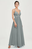 Deep V Neck Sexy Chiffon Bridesmaid Dress Spaghetti Straps Formal Evening Prom Dresses