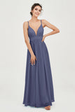 Deep V Neck Sexy Chiffon Bridesmaid Dress Spaghetti Straps Formal Evening Prom Dresses