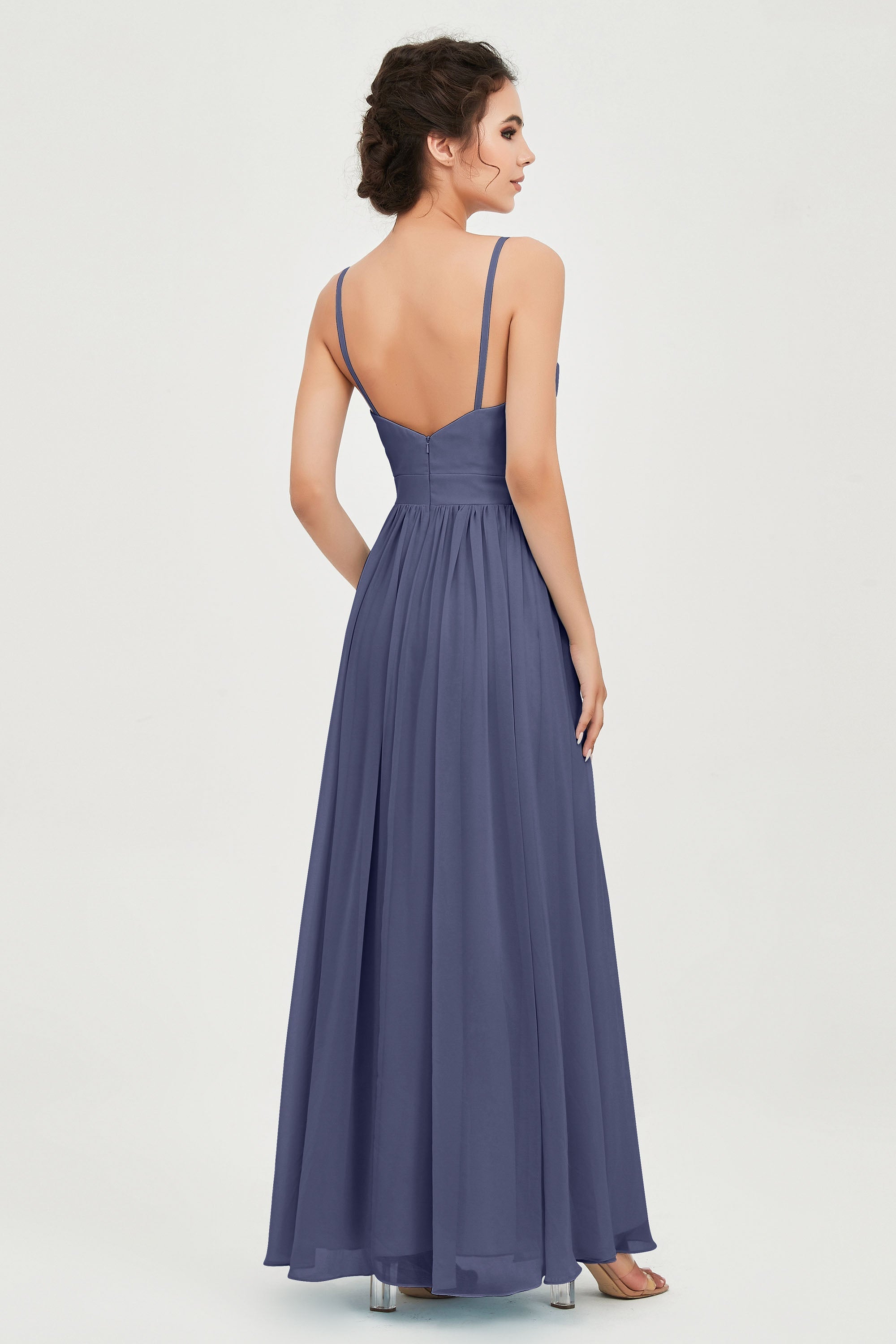 Deep V Neck Sexy Chiffon Bridesmaid Dress Spaghetti Straps Formal Evening Prom Dresses