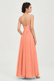 Deep V Neck Sexy Chiffon Bridesmaid Dress Spaghetti Straps Formal Evening Prom Dresses