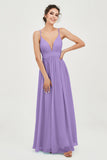 Deep V Neck Sexy Chiffon Bridesmaid Dress Spaghetti Straps Formal Evening Prom Dresses