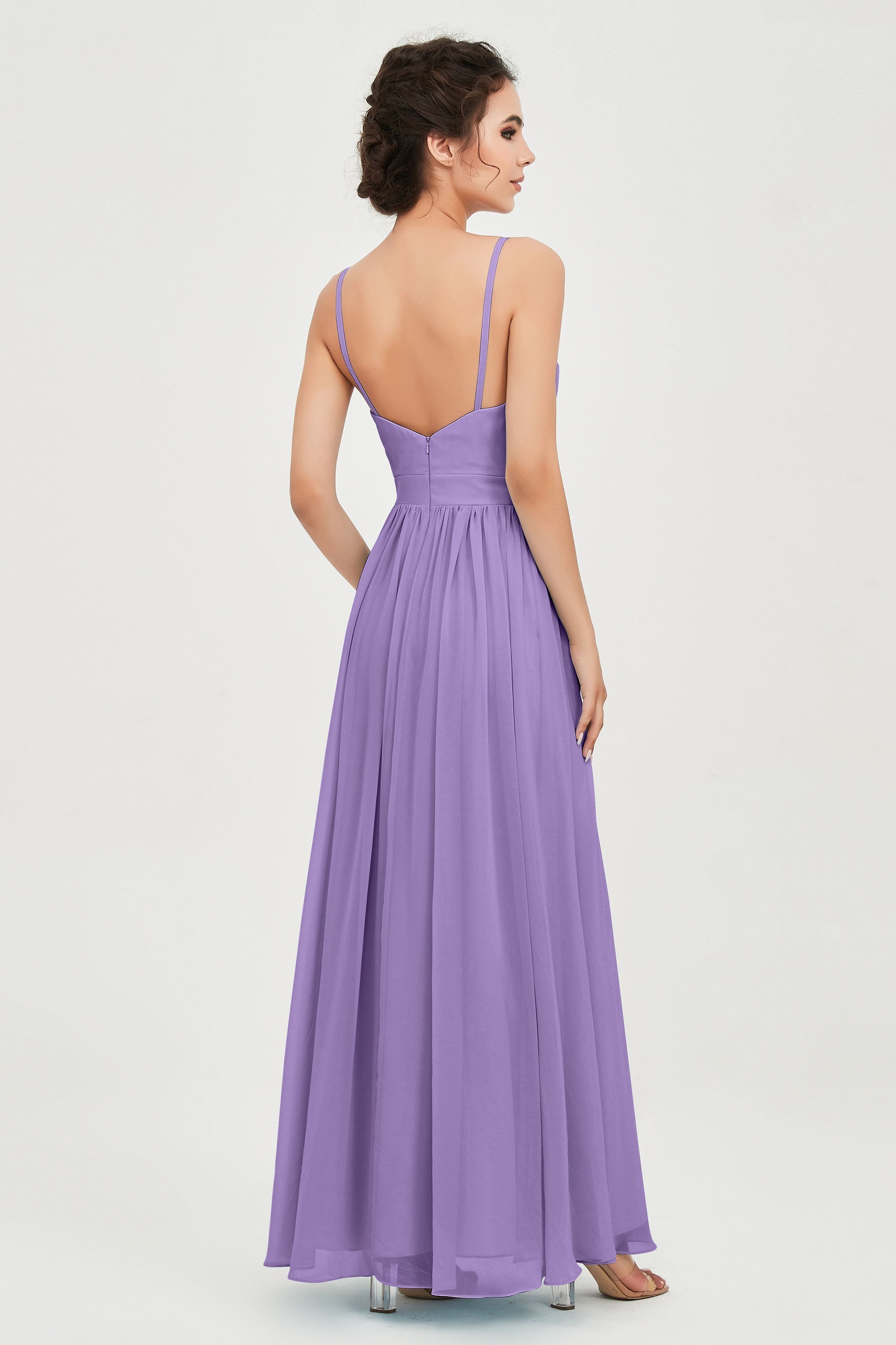 Deep V Neck Sexy Chiffon Bridesmaid Dress Spaghetti Straps Formal Evening Prom Dresses