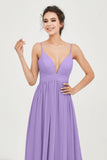 Deep V Neck Sexy Chiffon Bridesmaid Dress Spaghetti Straps Formal Evening Prom Dresses