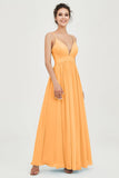Deep V Neck Sexy Chiffon Bridesmaid Dress Spaghetti Straps Formal Evening Prom Dresses