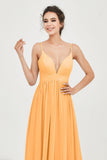 Deep V Neck Sexy Chiffon Bridesmaid Dress Spaghetti Straps Formal Evening Prom Dresses
