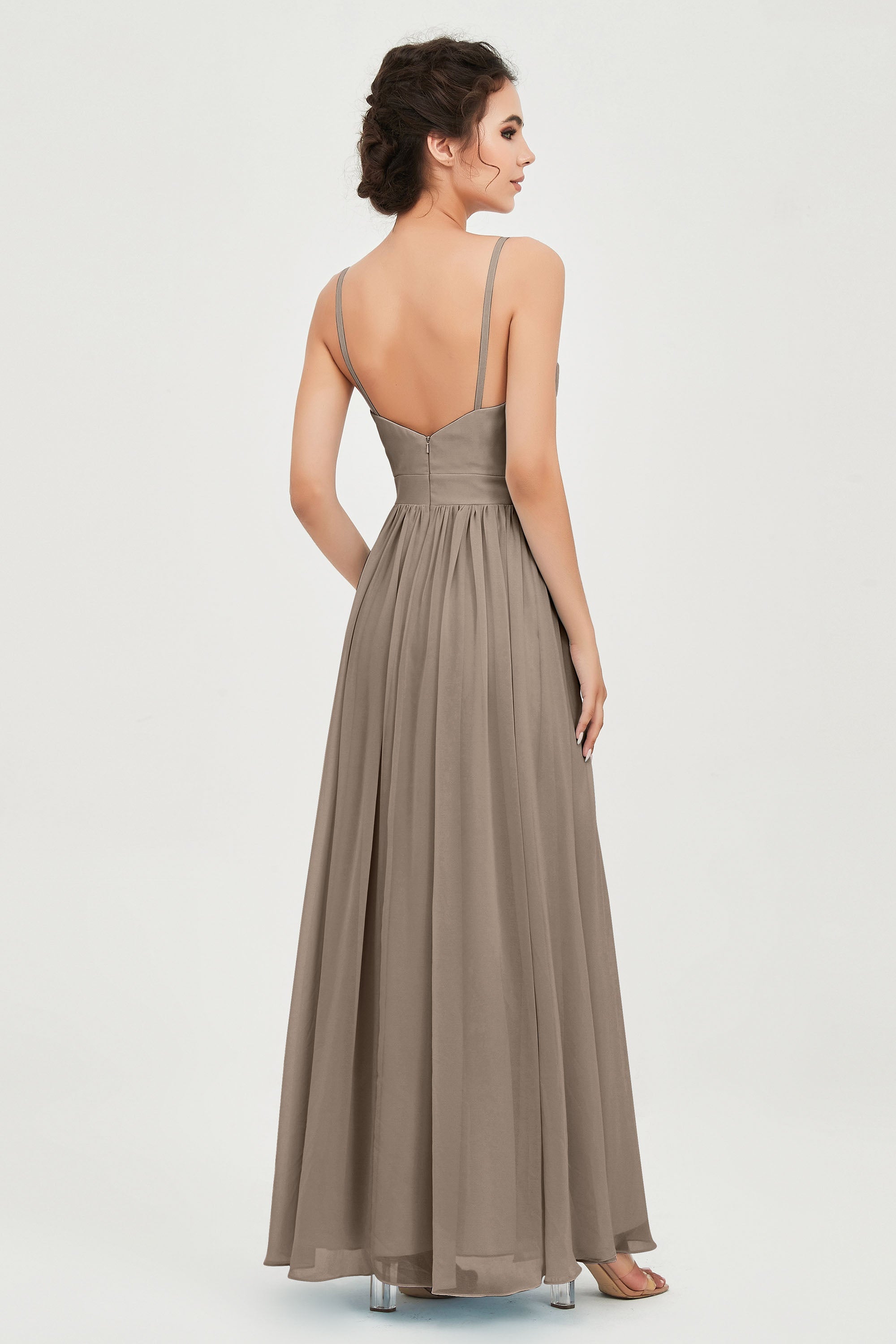 Deep V Neck Sexy Chiffon Bridesmaid Dress Spaghetti Straps Formal Evening Prom Dresses
