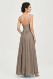 Deep V Neck Sexy Chiffon Bridesmaid Dress Spaghetti Straps Formal Evening Prom Dresses